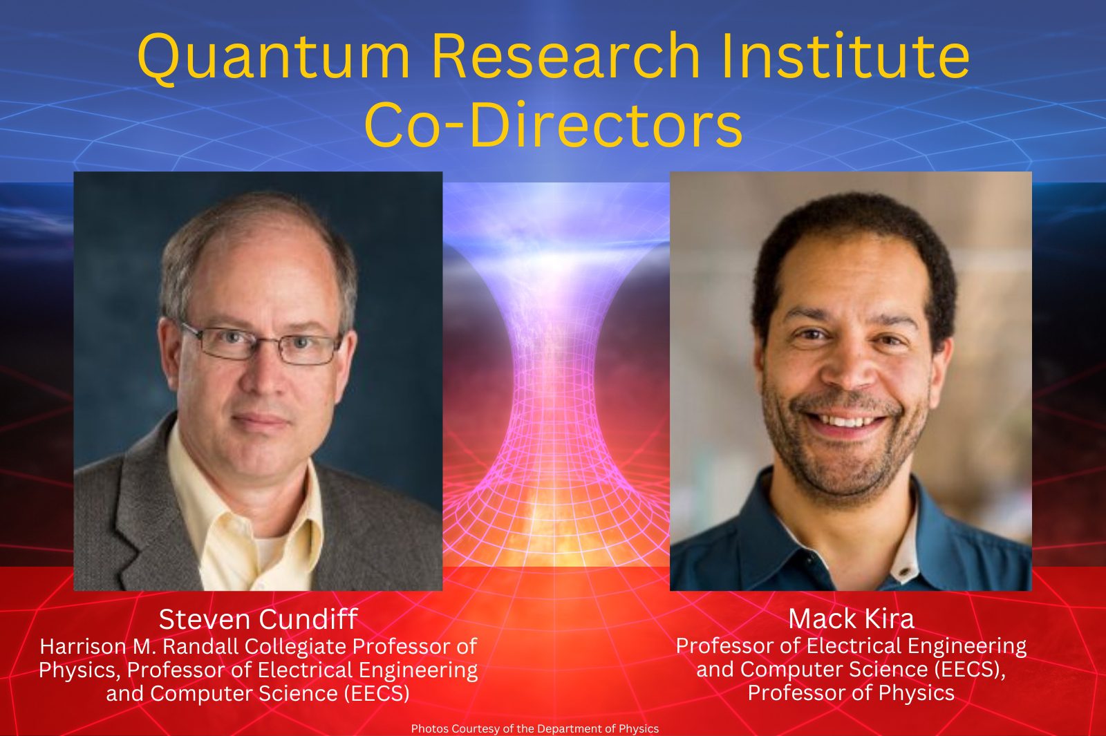 Quantum Research Institute Co-Directors headshots of Steven Cundiff, Harrison M. Randall Collegiate Professor of Physics, Professor of Electrical Engineering and Computer Science (EECS) and Mack Kira, Professor of Electrical Engineering and Computer Science (EECS), Professor of Physics.