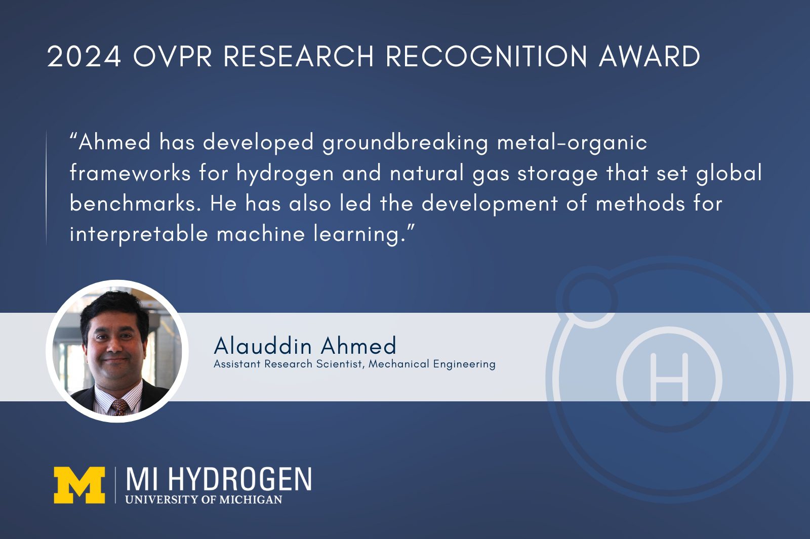 Alauddin Ahmed Receives the OVPR Research Recognition Award