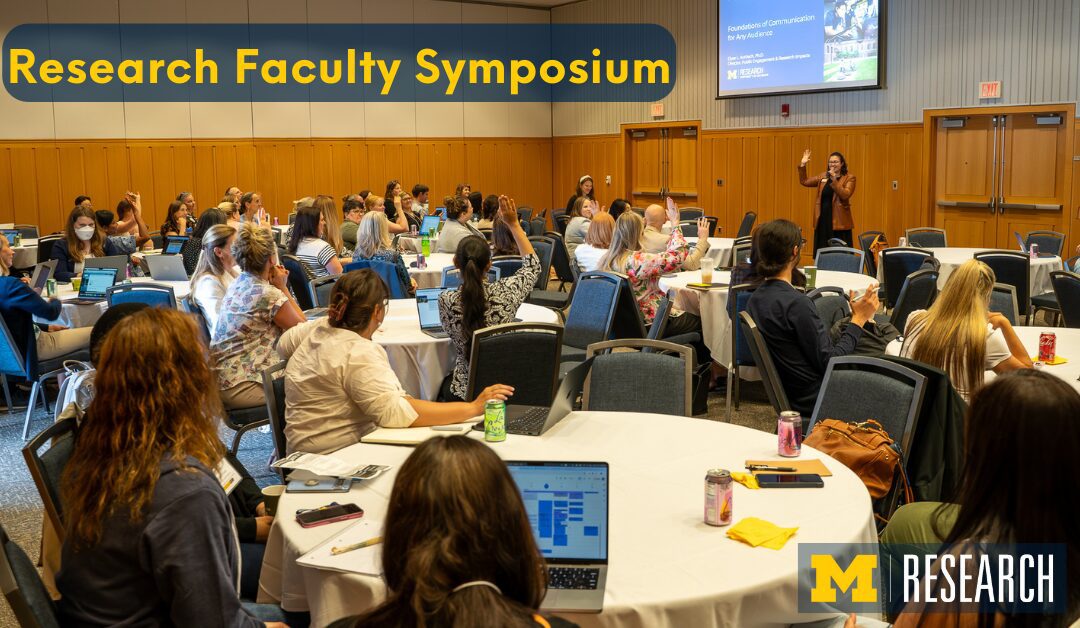 photo of the Research Faculty Symposium, hosted in Palmer Commons at University of Michigan