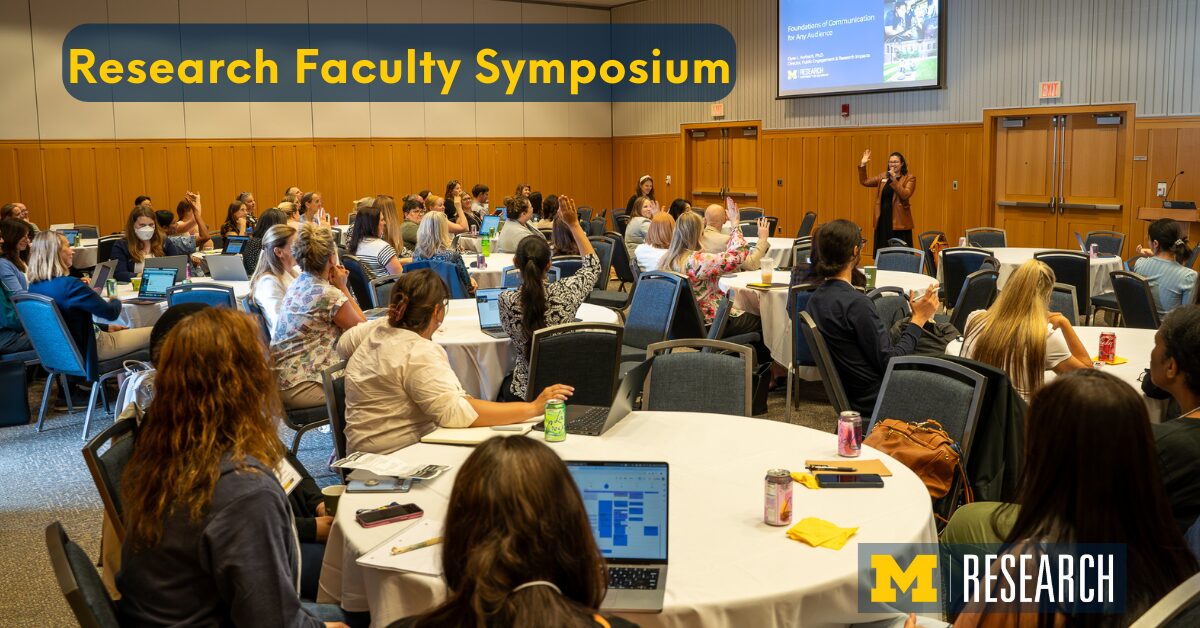 photo of the Research Faculty Symposium, hosted in Palmer Commons at University of Michigan