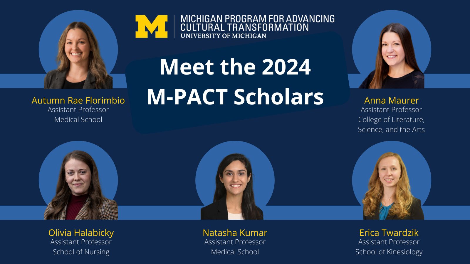 Graphic with headshots of the five new scholars titled "Meet the 2024 M-PACT Scholars." 