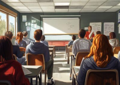 illustration of a teacher presenting to a high school class