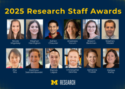 text: 2025 Research Staff Awards photos from left to right, top to bottom: Nicole Migotsky Meghan Harrington Adrien Chauvier Anastasia Yocum Breann Barkman Stephen Modell Zhe Wu Matthew Jastrzembowski Patrick Lagua Christopher DeVries Adrianna Trusiak Melissa Karby