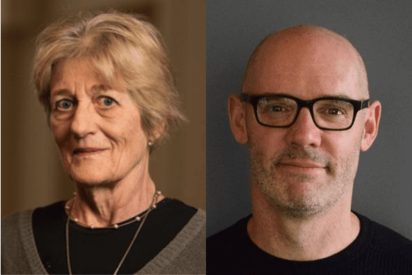 side by side photos of Phoebe Ellsworth and Scott Page