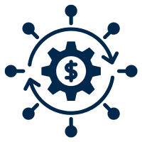 an icon of a gearwheel with a dollar sign in the center