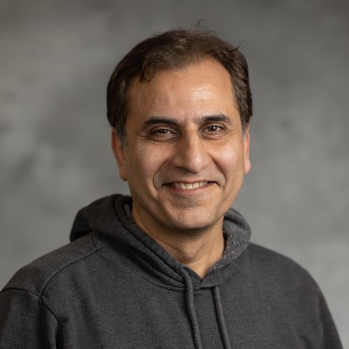 Headshot of a person with short brown hair wearing a dark gray hooded sweatshirt, posed in front of a neutral gray background.