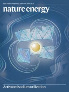 Journal cover for nature energy. Graphics of activated sodium utilization are shown.